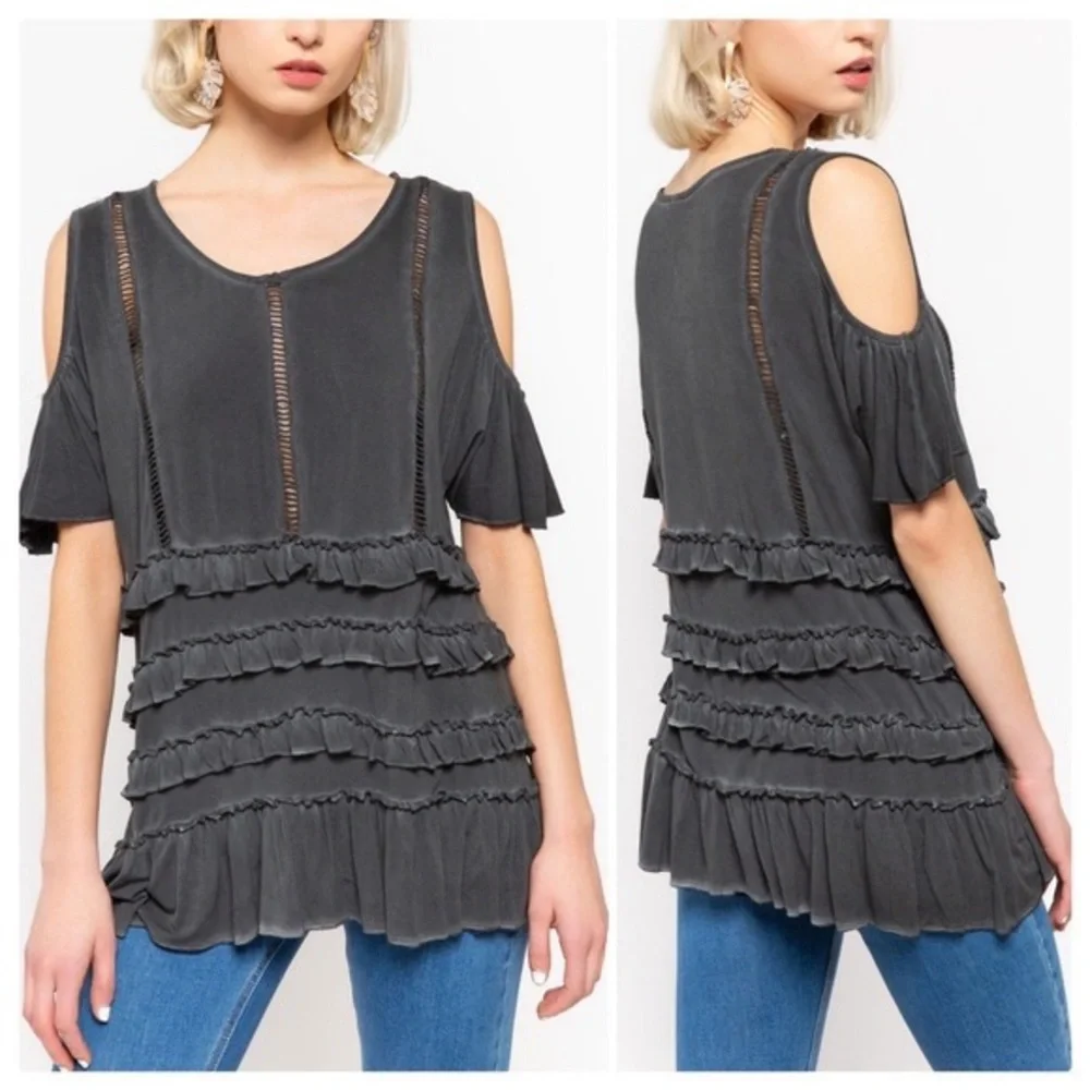 POL Blue Sage Cold Shoulder Top - Picture 4 of 9